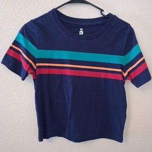 Navy Blue Striped Crop Top